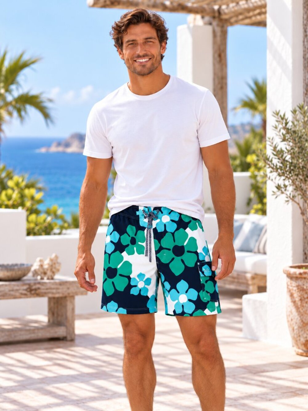 HOLLISTER Board Shorts Mens 32 Blue Green Hawaiian Floral Vintage 90’s